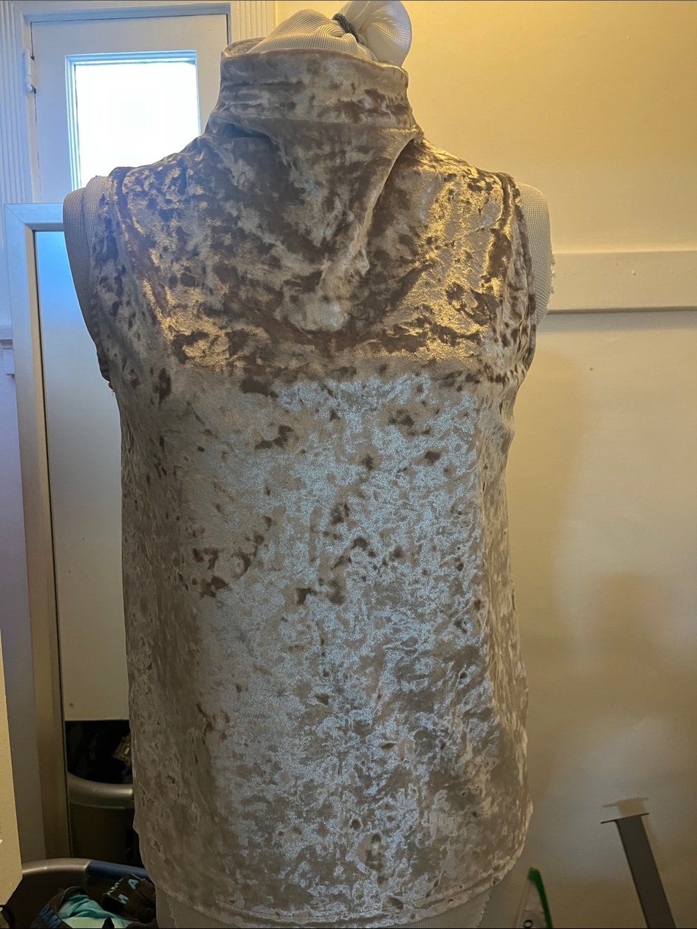 Sleeveless Velvet Mock Neck Top - Taupe
